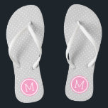 Grijs en Roze Kleine Stippen Monogram Teenslippers<br><div class="desc">Op maat gedrukte flip-flop sandalen met een leuk meisjesachtig polka stippenpatroon en uw op maat gemaakte monogram of andere tekst in een cirkelvormig frame. Klik op 'Aanpassen' om lettertypen en kleuren te wijzigen of uw eigen afbeeldingen toe te voegen om een uniek ontwerp te maken!</div>
