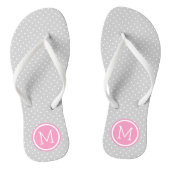 Grijs en Roze Kleine Stippen Monogram Teenslippers (Voetbed)