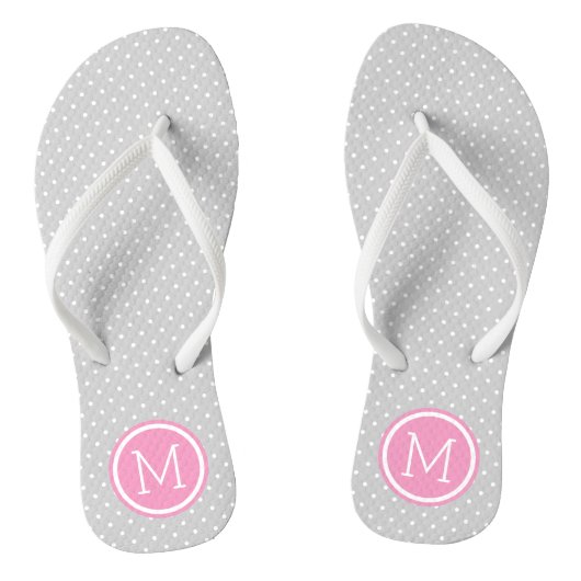 Grijs en Roze Kleine Stippen Monogram Teenslippers (Voetbed)