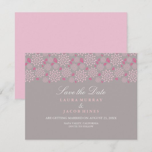 Grijs en roze lentetransport sparen de datum kaart (Voorkant / Achterkant)