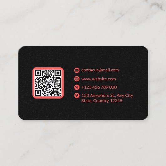 Grijs en roze minimalistische QR-code Visitekaartje (Voorkant)