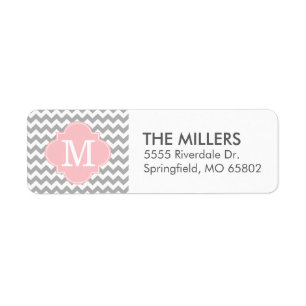 Grijs en Roze Modern Chevron Custom Monogram Etiket