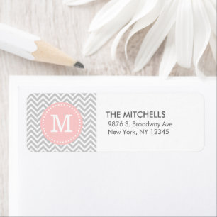 Grijs en Roze Modern Chevron Custom Monogram Etiket