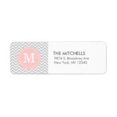 Grijs en Roze Modern Chevron Custom Monogram Etiket (Voorkant)