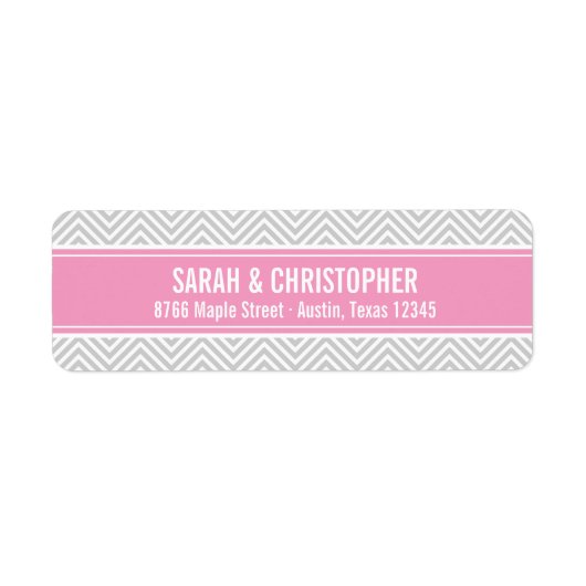 Grijs en Roze Modern Chevron Etiket (Voorkant)
