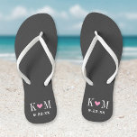 Grijs en Roze Modern Huwelijk Monogram Teenslippers<br><div class="desc">Aangepast gedrukte flip flop sandalen gepersonaliseerd met een schattig hart en je monogram initialen en trouwdatum. Klik aanpassen het om tekstdoopvonten en kleuren te veranderen of uw eigen afbeeldingen toe te voegen om unieke één van een soortontwerp te creëer!</div>