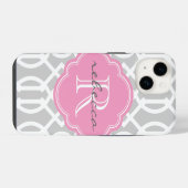 Grijs en Roze Moderne Traliewerk Aangepast Monogra iPhone Hoesje (Achterkant horizontaal)