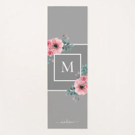 Grijs en Roze | Monogram Waterverf bloemen Yogamat