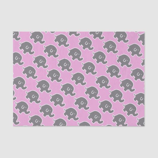 Grijs en Roze Olifant Baby shower Gift Tissue Tissuepapier (Voorkant)
