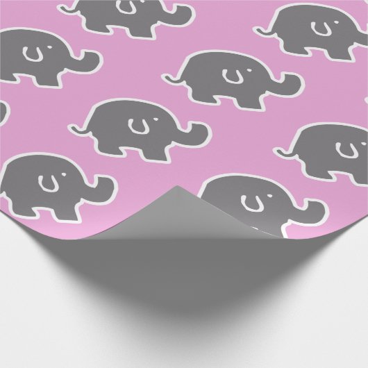 Grijs en roze olifant Baby shower inpakpapier (Hoek)