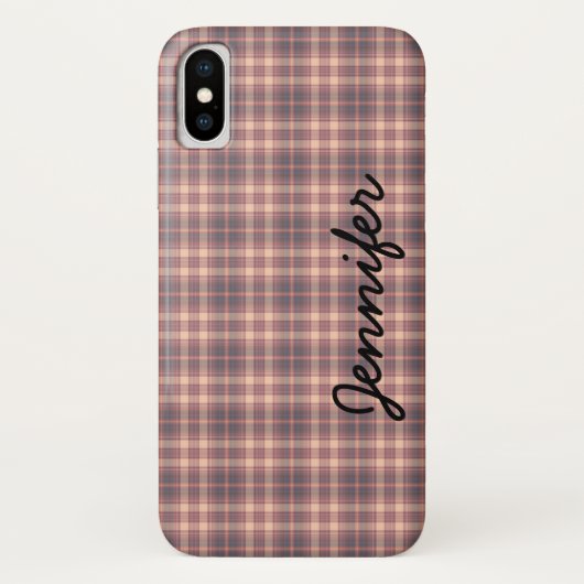 Grijs en Roze Retro Pset, gepersonaliseerde naam Case-Mate iPhone Case (Achterkant)