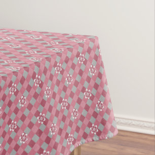 Grijs en roze ruit met kamillebloemen tafelkleed