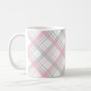 Grijs en roze ruitpatroon koffiekop mok