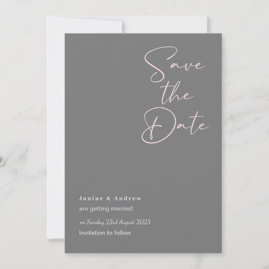 Grijs en roze save the date kaarten trouwen (Voorkant)