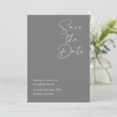 Grijs en roze save the date kaarten trouwen (Staand voorkant)