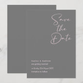 Grijs en roze save the date kaarten trouwen (Voorkant / Achterkant)