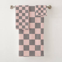 Grijs en roze schaakbord bad handdoek
