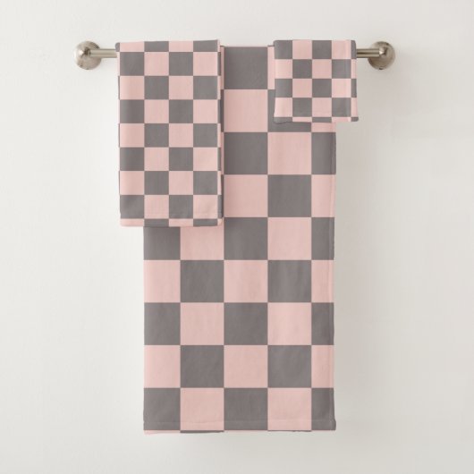 Grijs en roze schaakbord bad handdoek (Insitu)