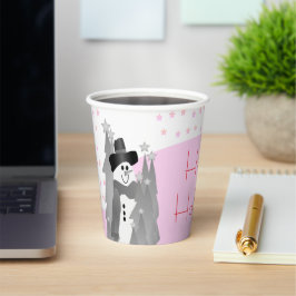 Grijs en Roze Sneeuwman Papieren Bekers