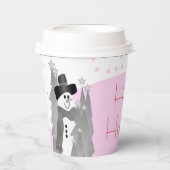 Grijs en Roze Sneeuwman Papieren Bekers (Voorkant)