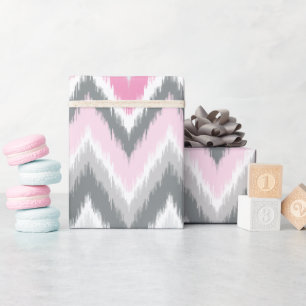 Grijs en Roze Tribal Ikat Chevron Cadeaupapier