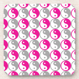 Grijs en roze yin yang patroon drankjes onderzetter