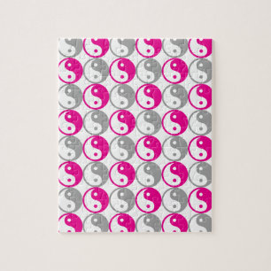 Grijs en roze yin yang patroon legpuzzel