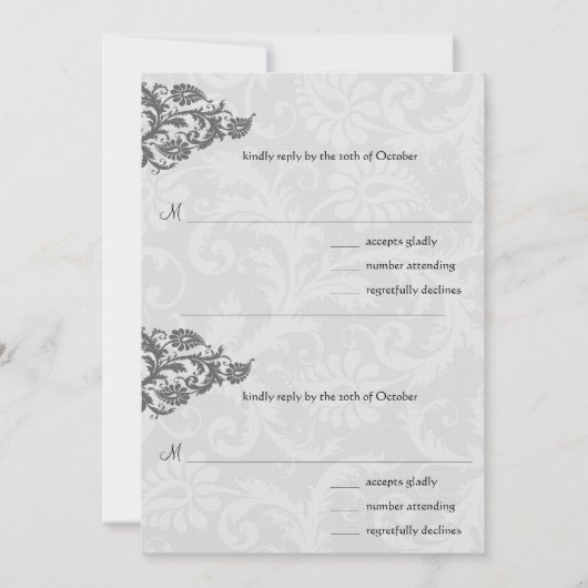 Grijs en RSVP-Briefkaart met rode Damask Swirl Kaart (Voorkant)