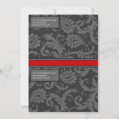 Grijs en RSVP-Briefkaart met rode Damask Swirl Kaart (Achterkant)