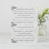Grijs en RSVP-Briefkaart met rode Damask Swirl Kaart (Staand voorkant)
