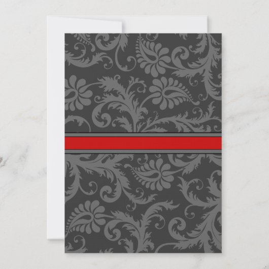 Grijs en RSVP-Briefkaart met rode Damask Swirl Kaart (Achterkant)