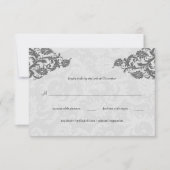 Grijs en RSVP-Briefkaart met rode Damask Swirl RSVP Kaartje (Voorkant)