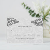 Grijs en RSVP-Briefkaart met rode Damask Swirl RSVP Kaartje (Staand voorkant)