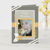 Grijs en sinaasappel met bloemen en foto's kaart (Gele Bloem)