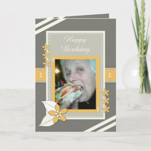 Grijs en sinaasappel met bloemen en foto's kaart