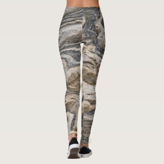 Grijs en Tan Marble Patroon Yoga Leggings (Achterkant)