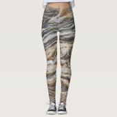 Grijs en Tan Marble Patroon Yoga Leggings (Voorkant)