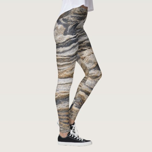 Grijs en Tan Marble Patroon Yoga Leggings (Rechts)