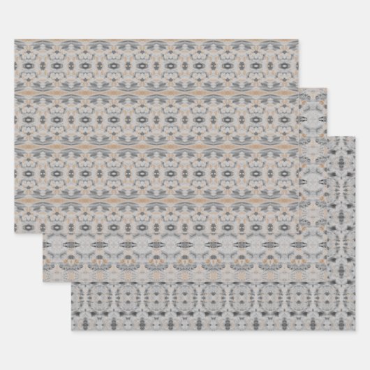 Grijs en Taupe Patterned Bladdocument Inpakpapier Vel (Set)