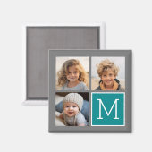 Grijs en Teal - Foto Collage Monogram Magneet (Voorkant / Achterkant)