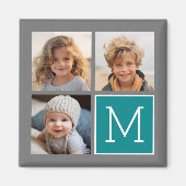 Grijs en Teal - Foto Collage Monogram Magneet (Voorkant)