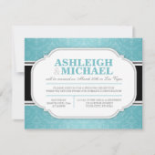 Grijs en Turquoise Damask Wedding Reception SLECHT Kaart (Voorkant)