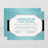 Grijs en Turquoise Damask Wedding Reception SLECHT Kaart (Voorkant / Achterkant)