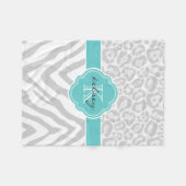 Grijs en Turquoise Dierenprint Custom Monogram Fleece Deken (Voorkant (Horizontaal))
