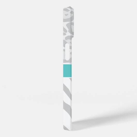 Grijs en Turquoise Dierenprint Monogram Case-Mate iPhone Case (Achterkant / Rechts)