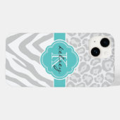 Grijs en Turquoise Dierenprint Monogram Case-Mate iPhone Case (Achterkant (horizontaal))
