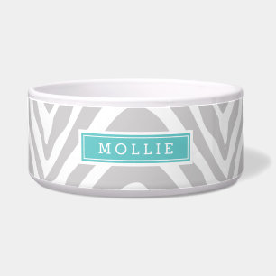 Grijs en Turquoise Zebra Print Monogram Voerbakje