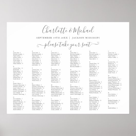 Grijs en Wit 200 Namen Bruiloft Zittinggrafiek Poster (Voorkant)