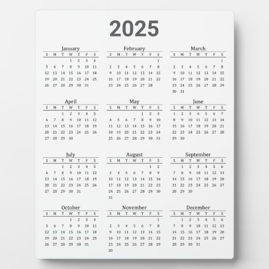 Grijs en wit 2025 jaar in een oogopslag fotoplaat (Voorkant)