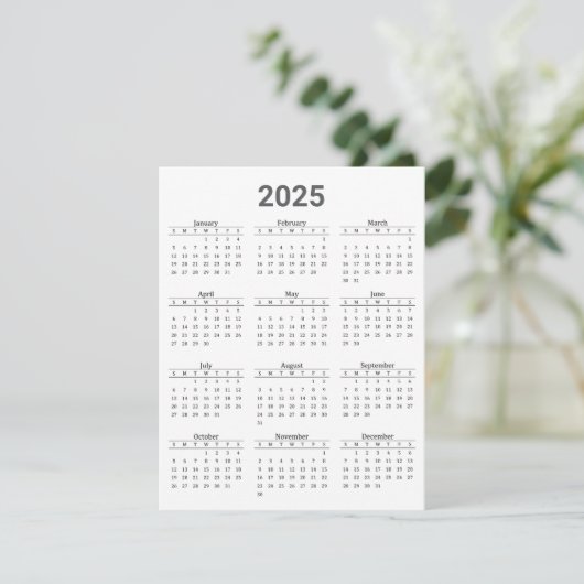 Grijs en wit 2025 Jaar in een oogopslag Kalender F Kaart (Staand voorkant)